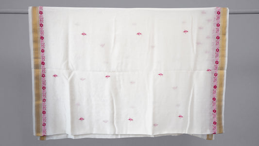 L7-P09: White Cotton Silk Saree with Pink Chikankari
