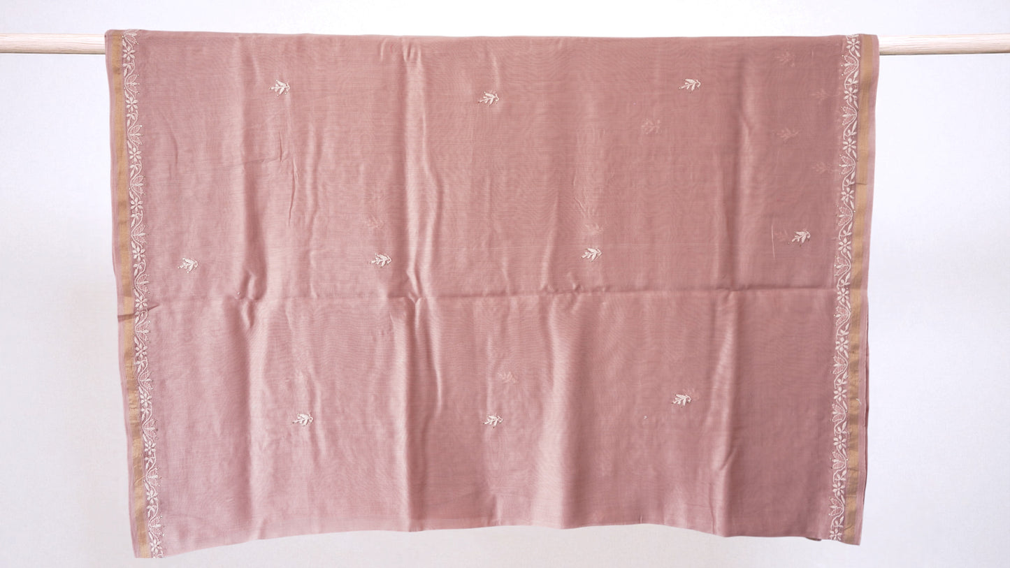 L7-P08: Beige Pink Cotton Silk Saree