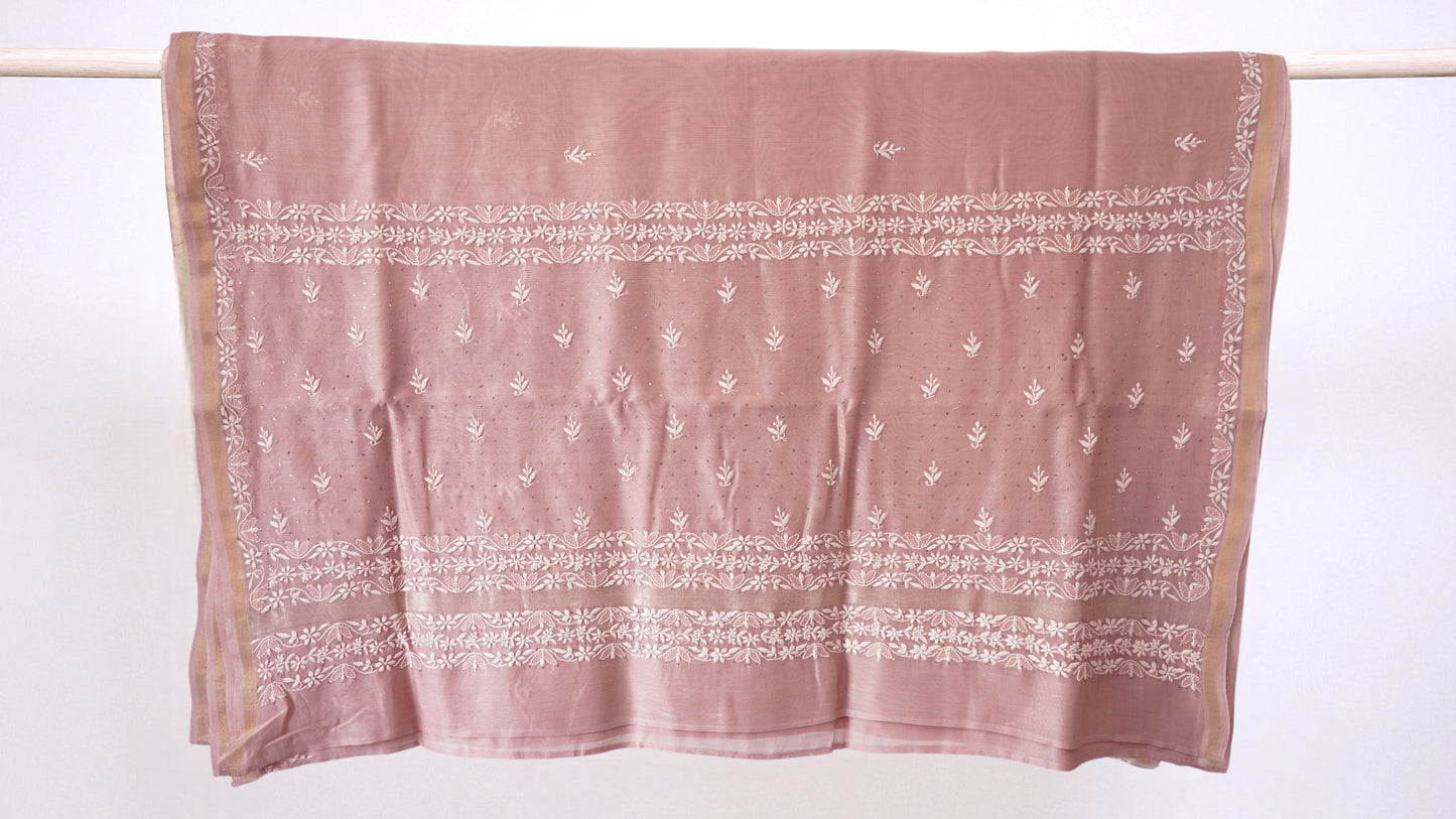 L7-P08: Beige Pink Cotton Silk Saree