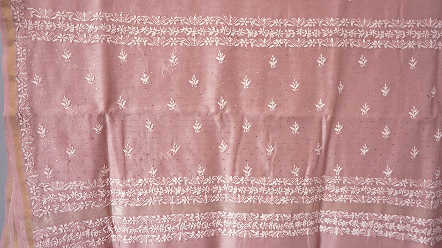 L7-P08: Beige Pink Cotton Silk Saree