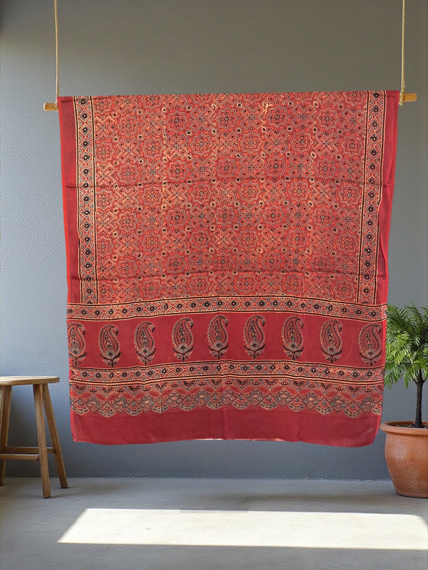 L4-P07: Red Geometrical Viscous Dupatta (Modal Silk)