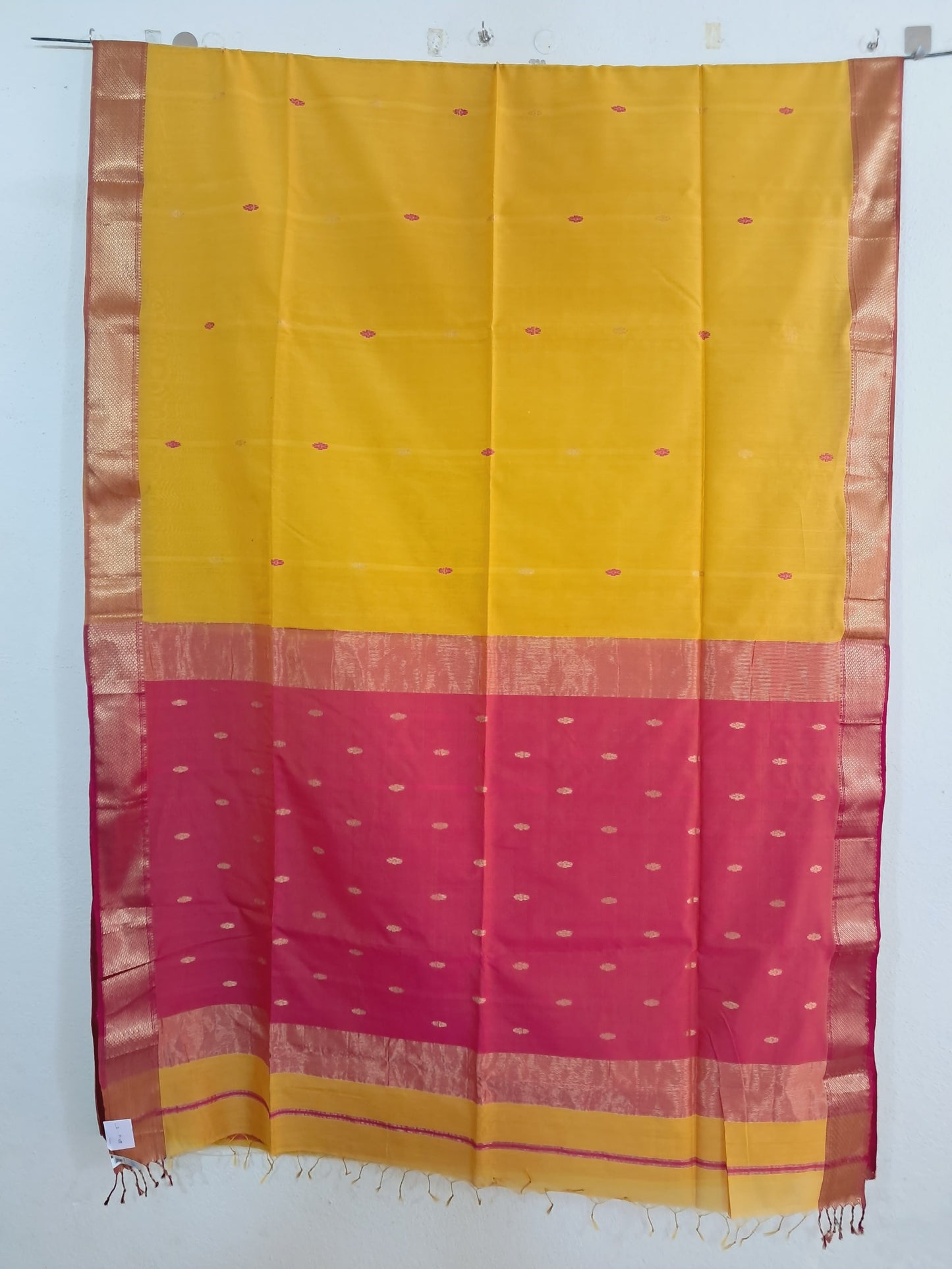 P08 - Lemon Yellow Maheshwari Cotton Silk Saree