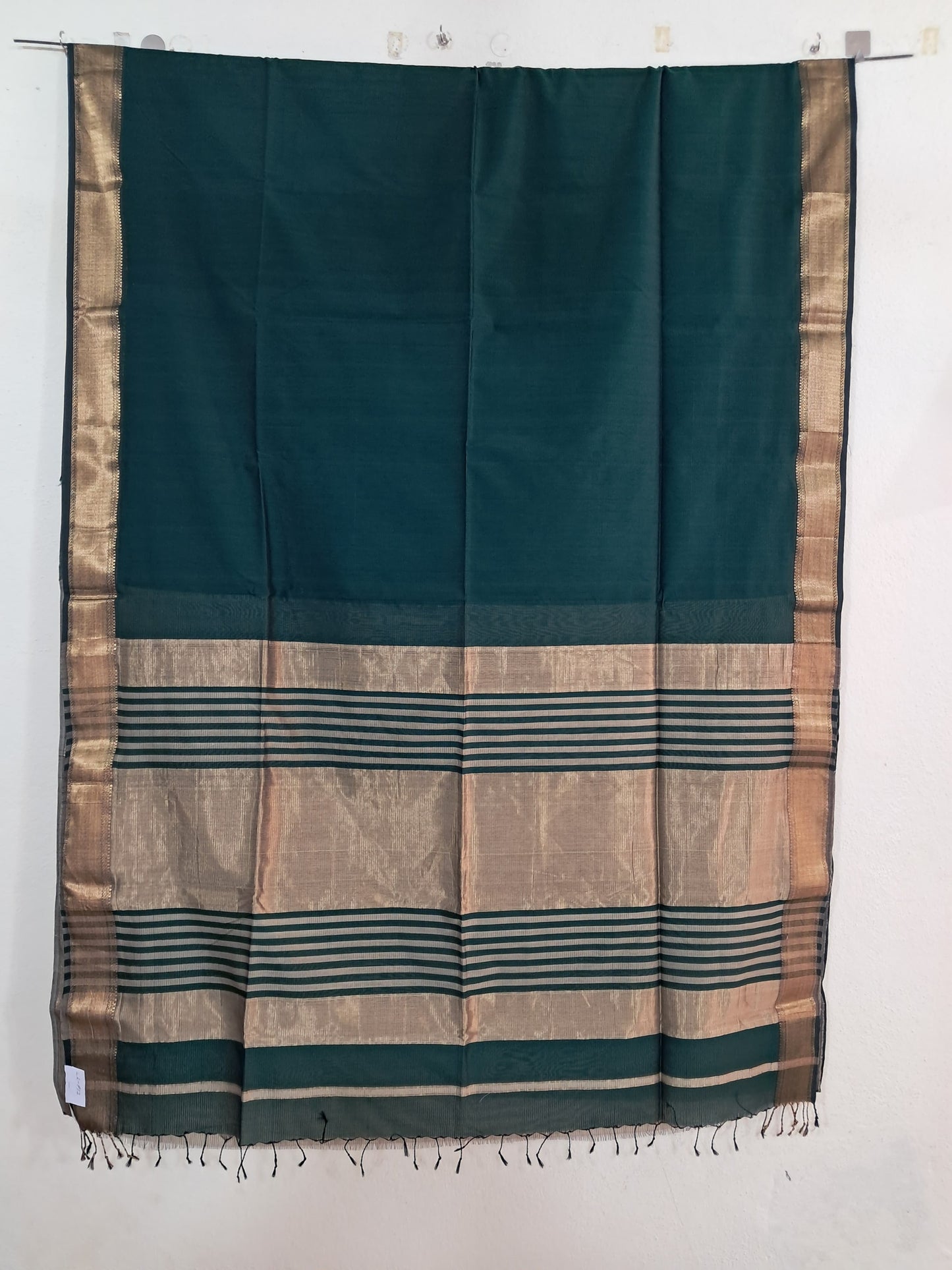 P12 - Bottle Green Maheshwari Cotton Silk Saree