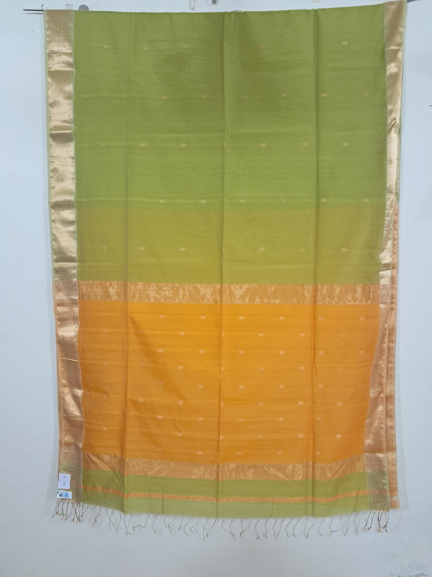 P37 - Parrot Green and Haldi Yellow Maheshwari Cotton Silk Saree