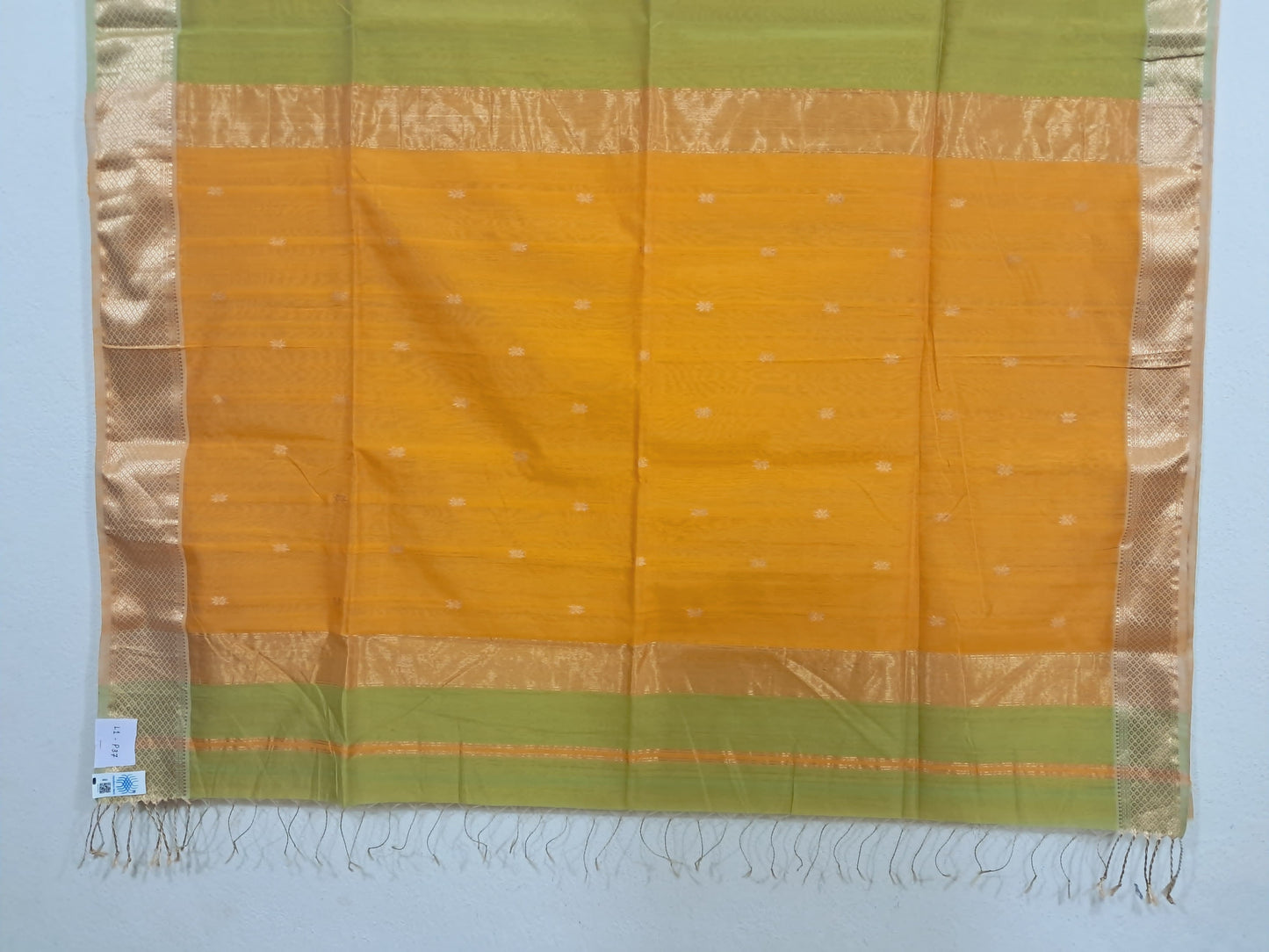 P37 - Parrot Green and Haldi Yellow Maheshwari Cotton Silk Saree