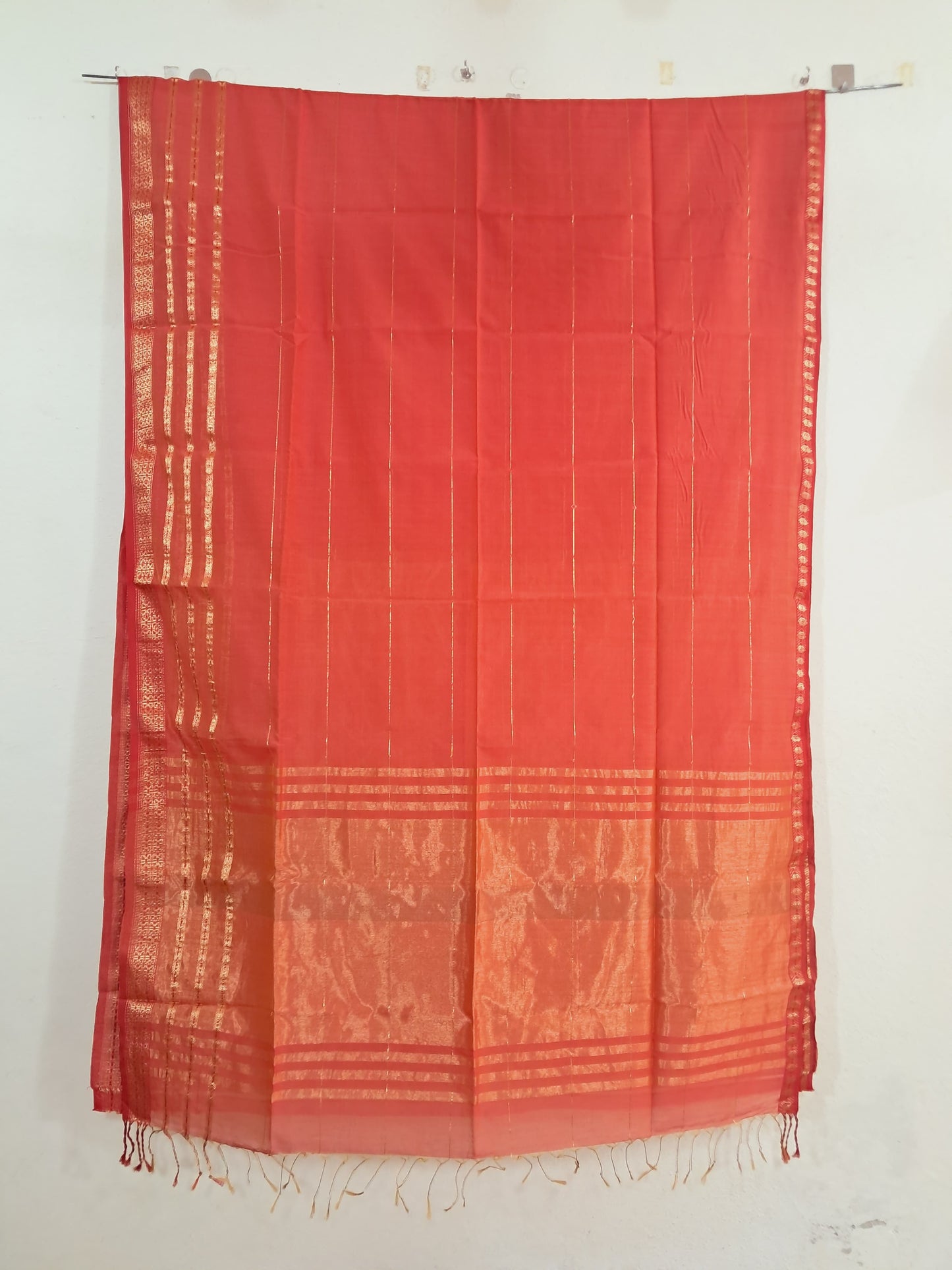 P47 - Peach Maheshwari Cotton Silk Saree
