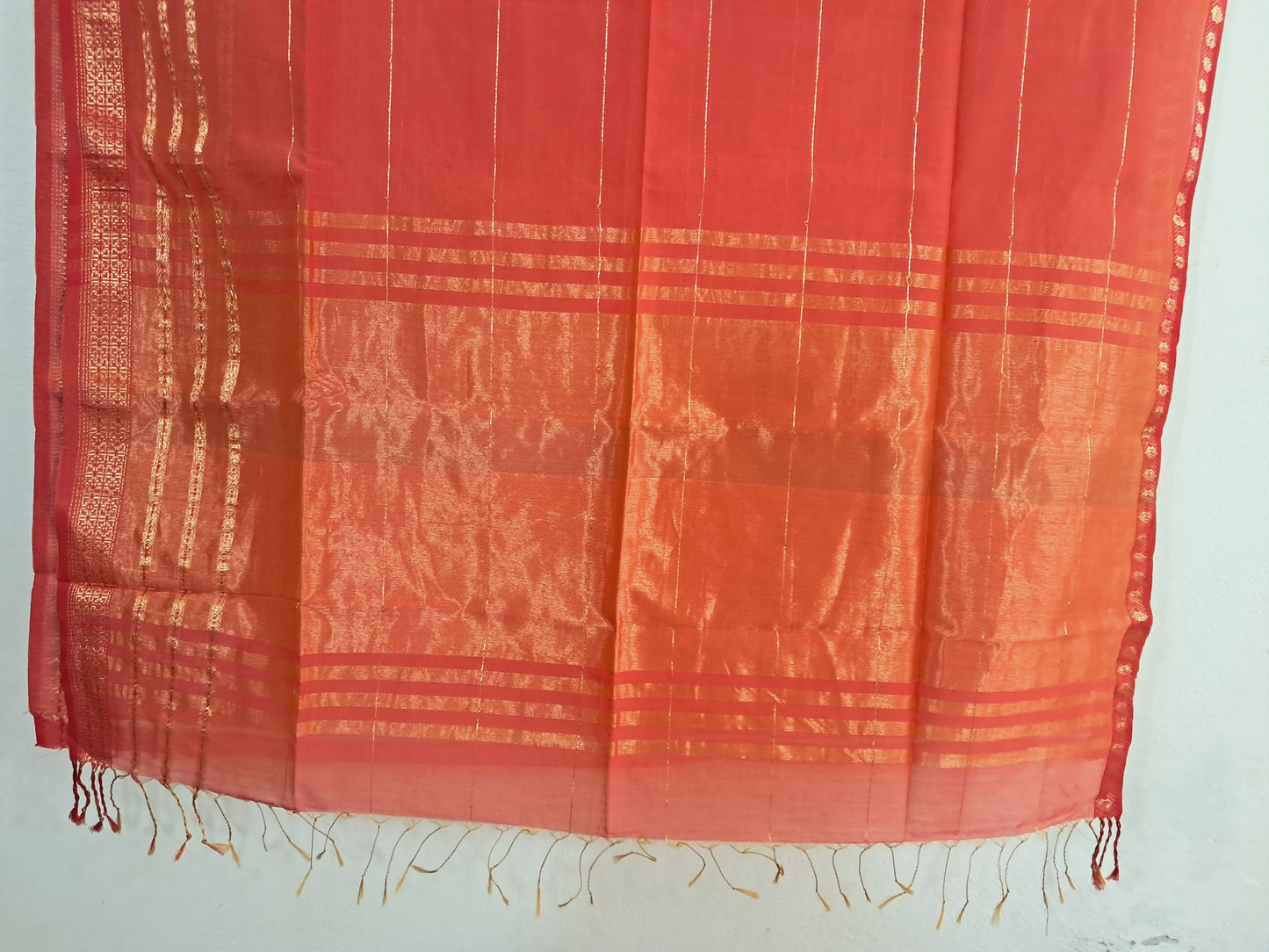 P47 - Peach Maheshwari Cotton Silk Saree