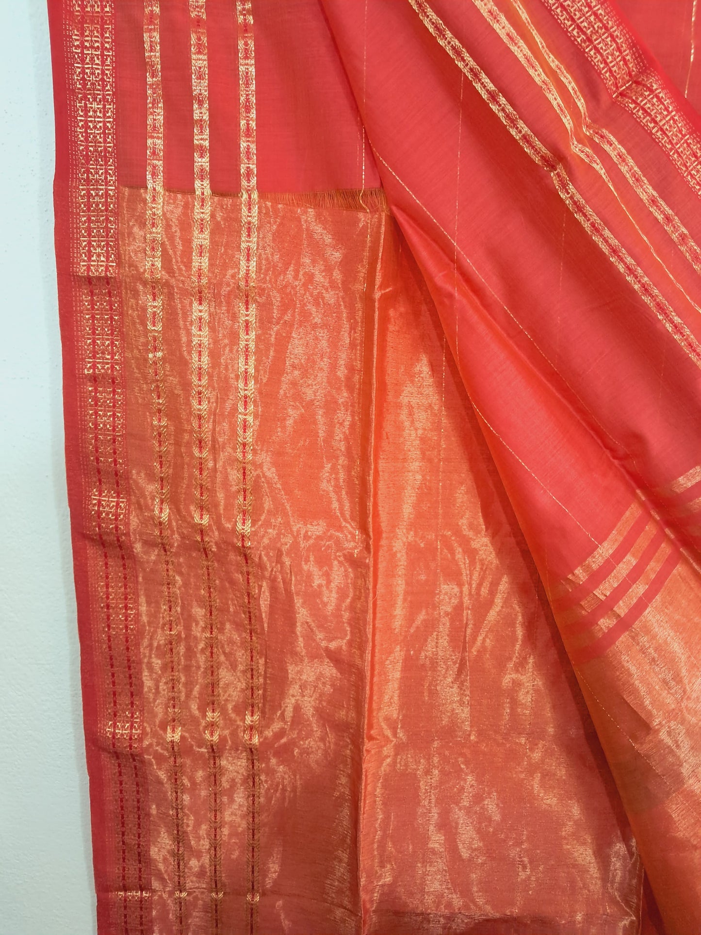 P47 - Peach Maheshwari Cotton Silk Saree