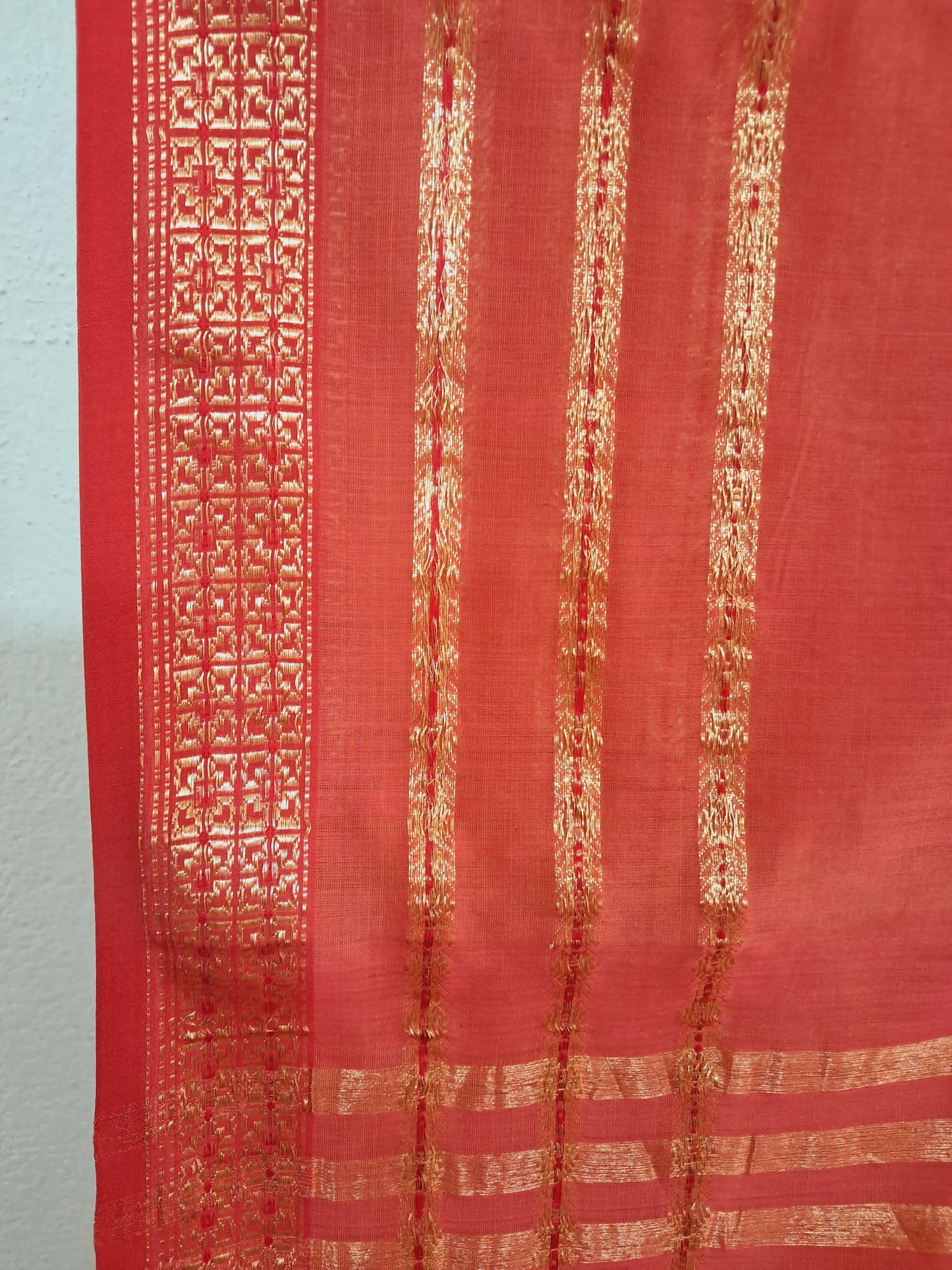 P47 - Peach Maheshwari Cotton Silk Saree