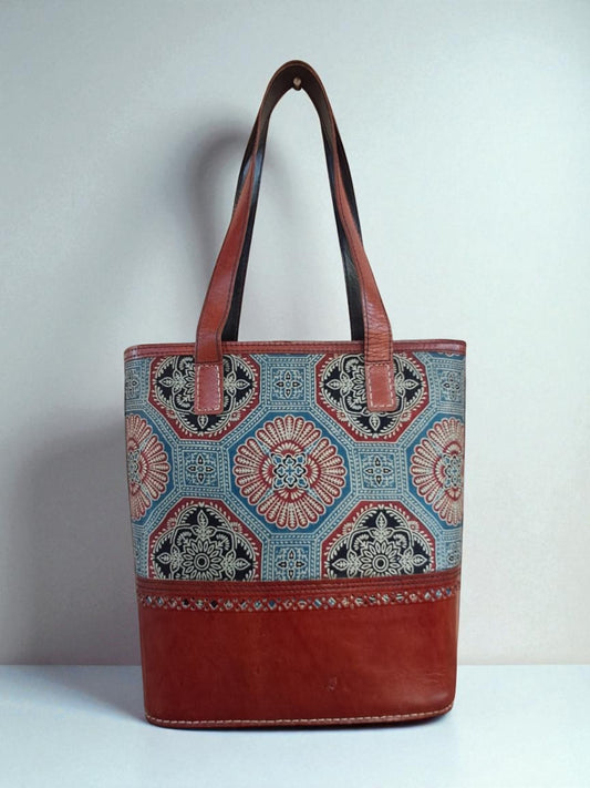 L5-P23: Ajrakh and Leather Office Bag