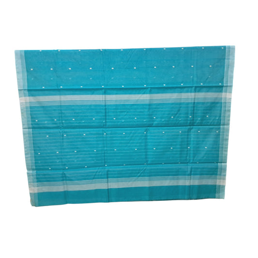 L6-P19: Cyan Blue Cotton Silk Saree
