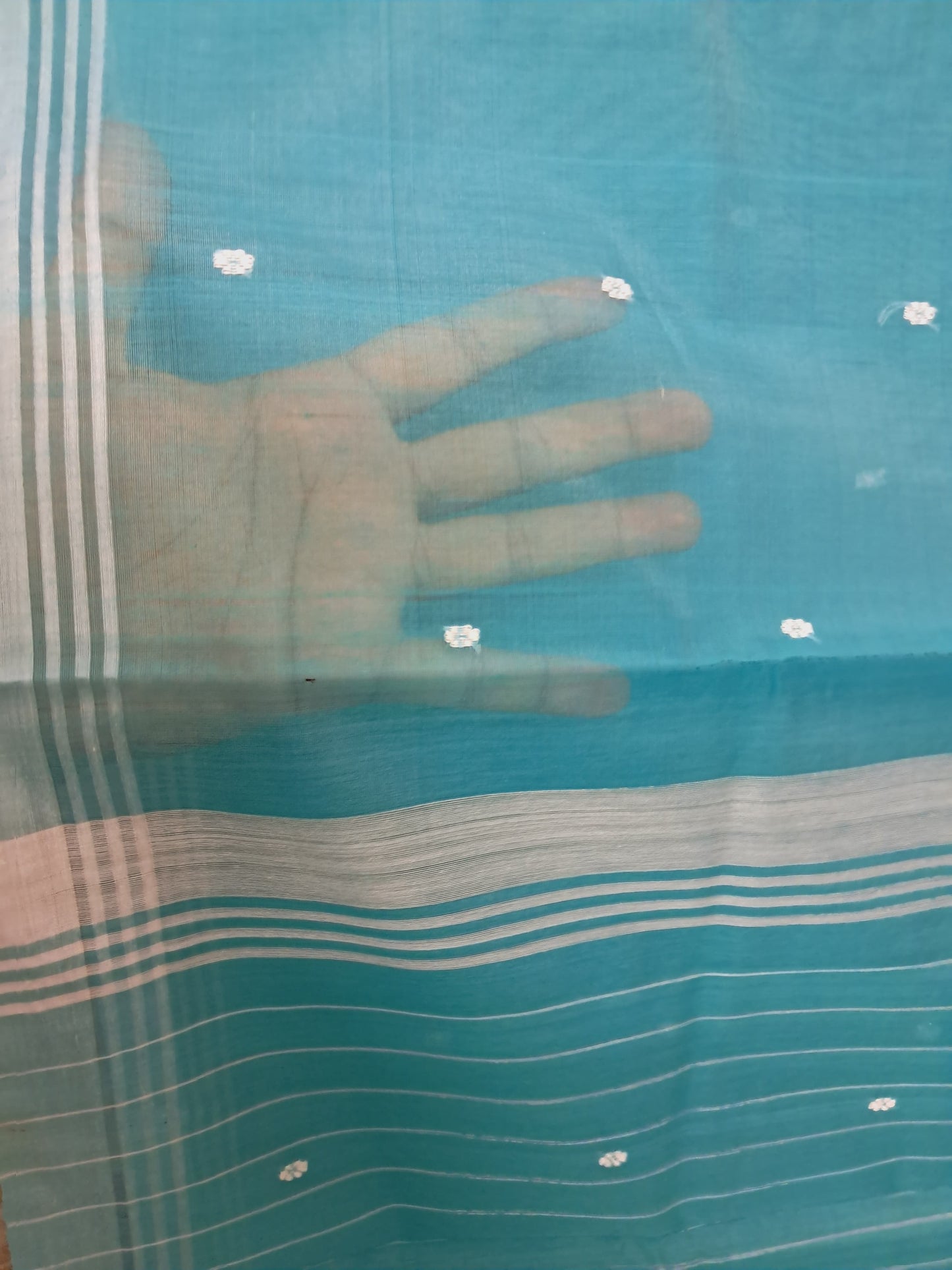 L6-P19: Cyan Blue Cotton Silk Saree